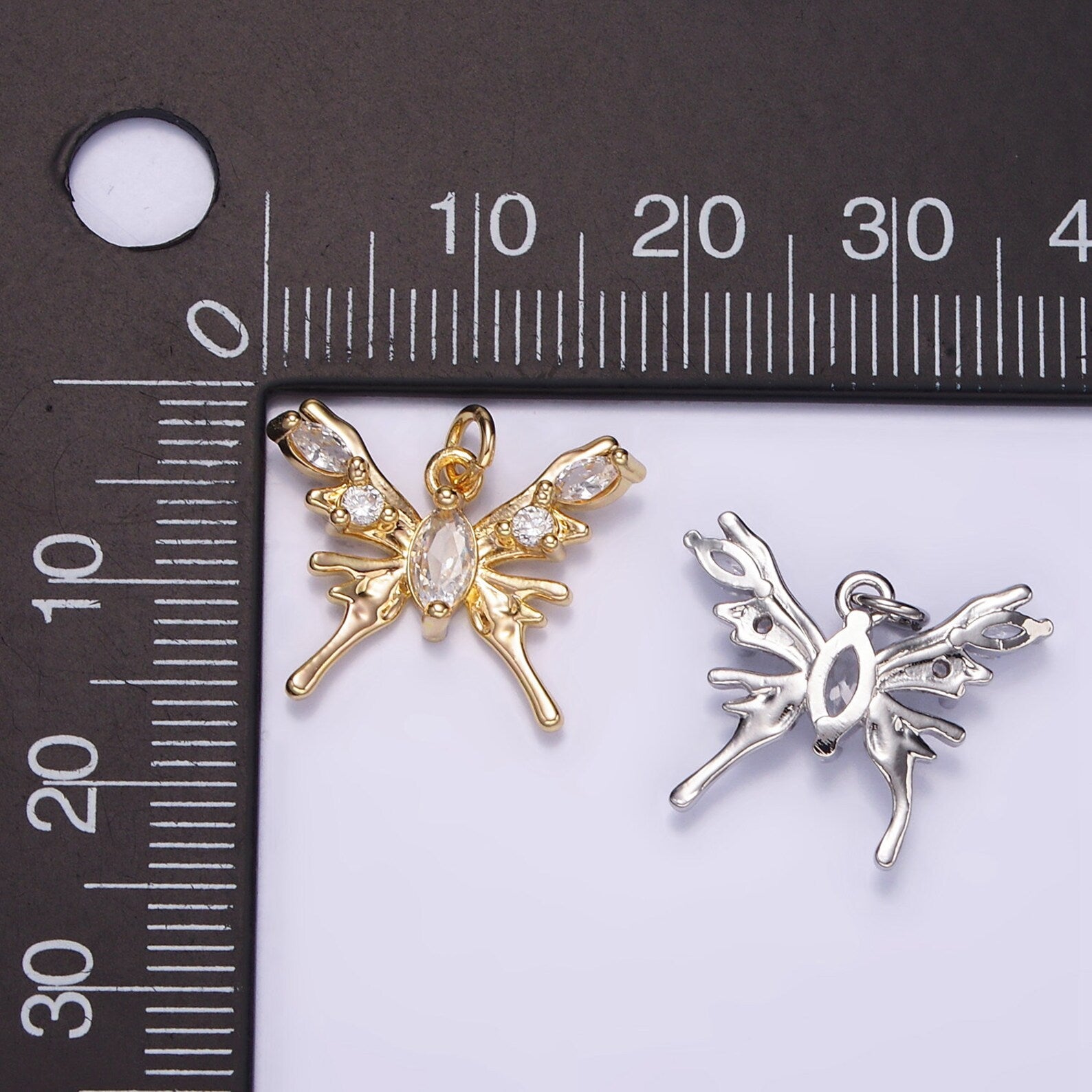 Gold Clear Gemstone Butterfly