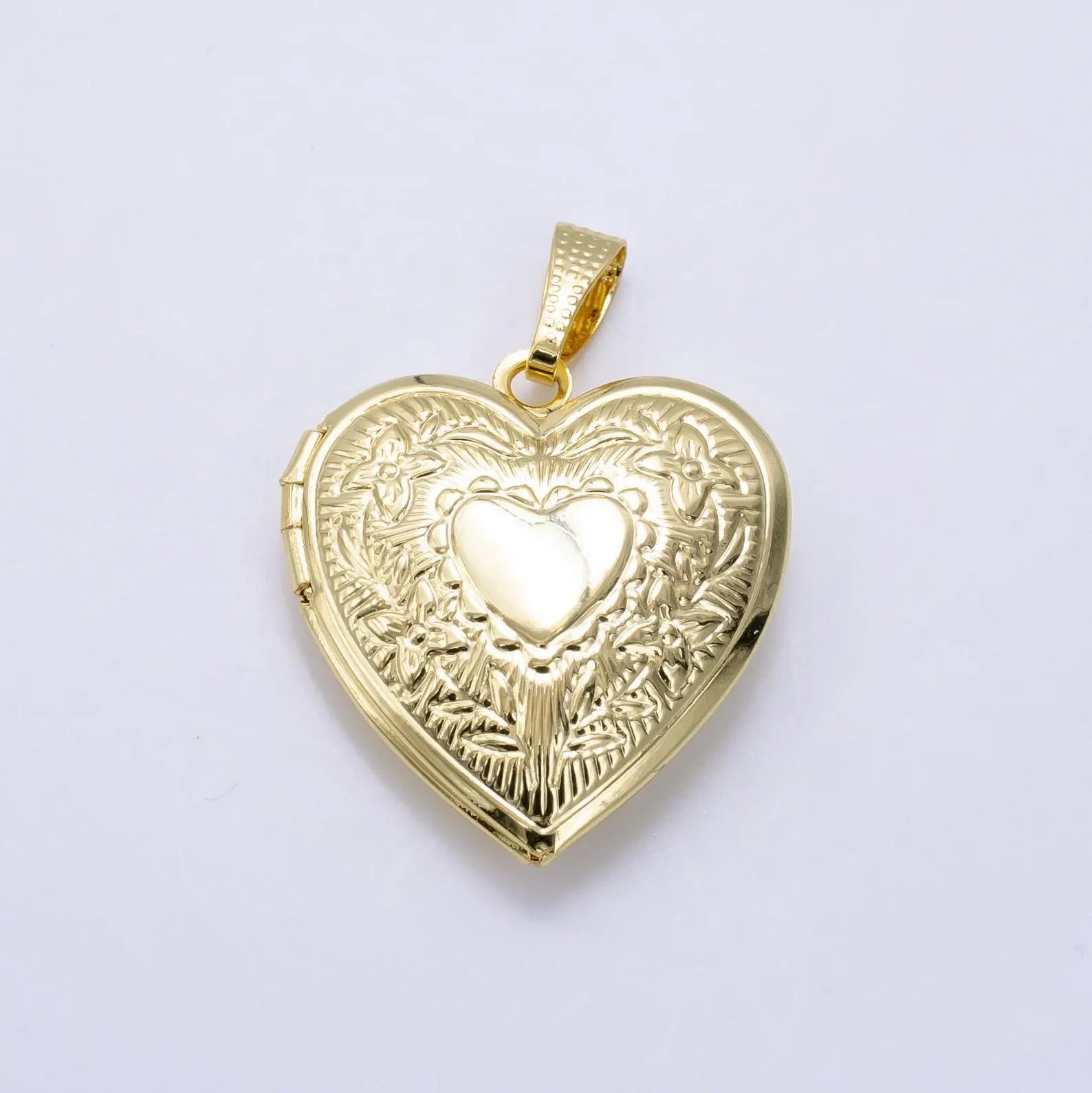 Gold Engraved Heart Locket Charm