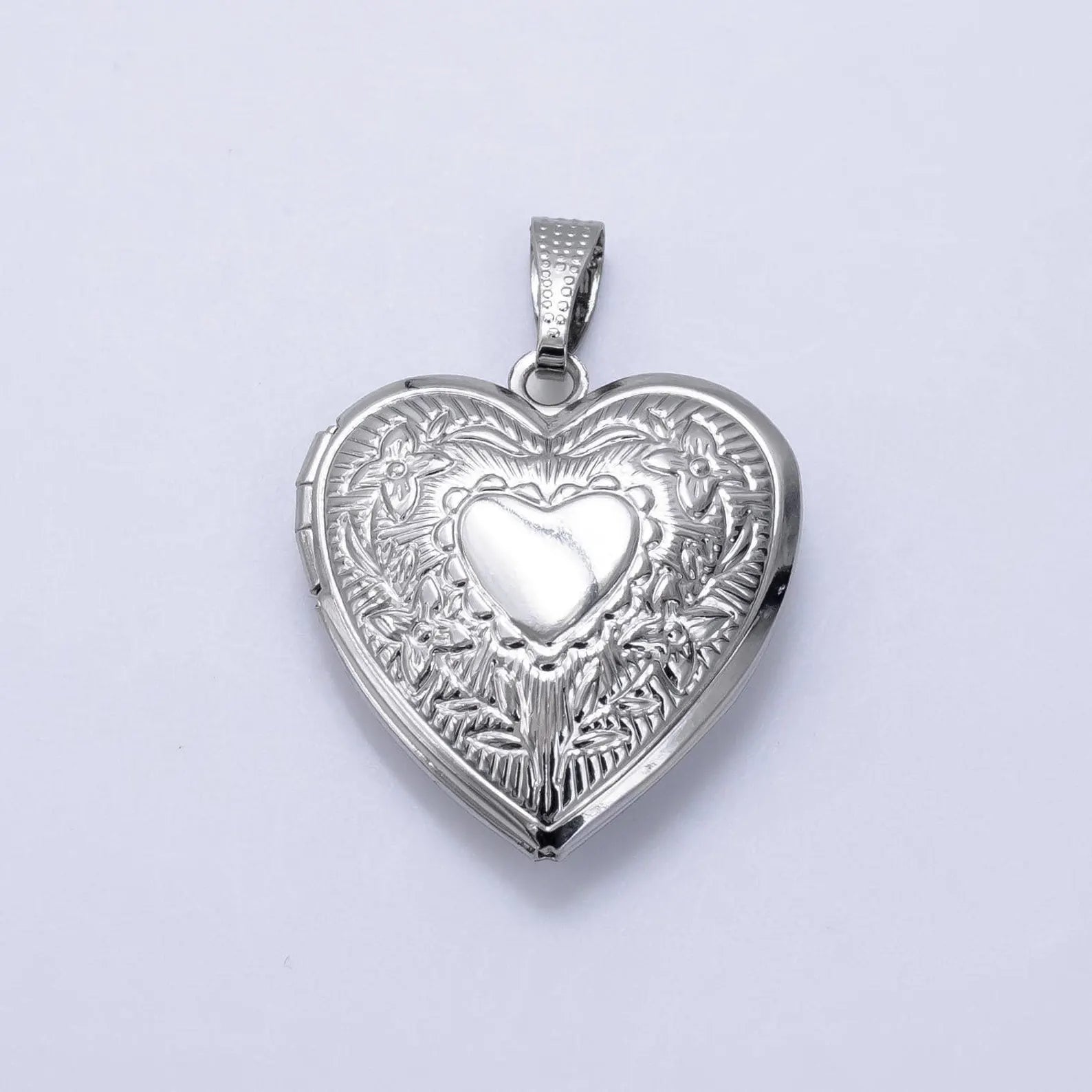 Silver Engraved Heart Locket Charm