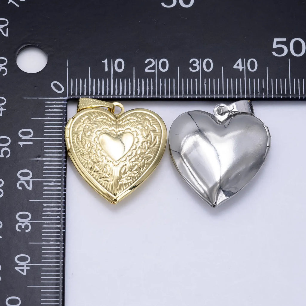 Gold Engraved Heart Locket Charm