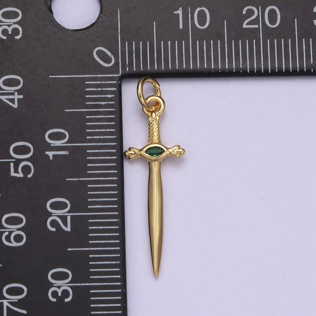 Gold Red Gemstone Sword Charm