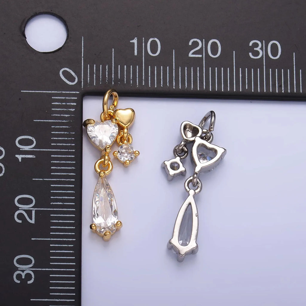 Silver Heart Gemstone Drop Charm