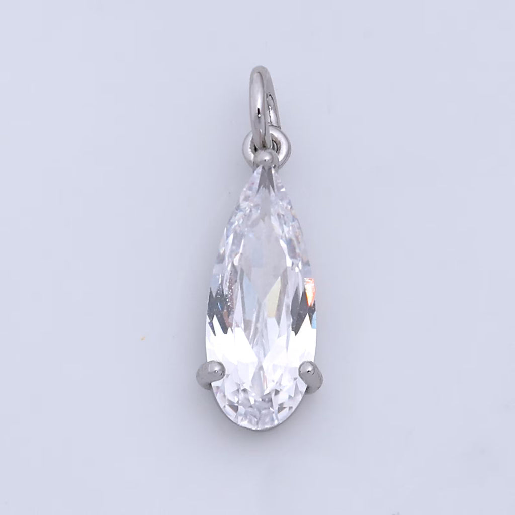 Large Silver Clear Teardrop Charm