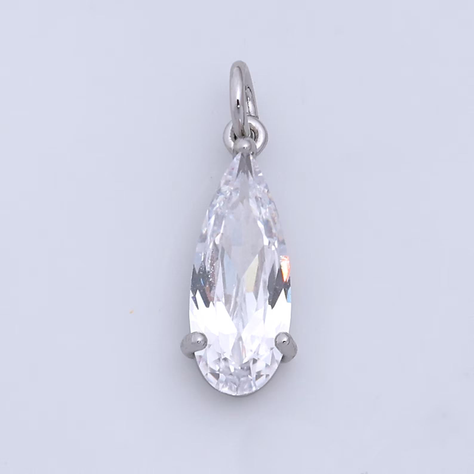 Large Silver Clear Teardrop Charm