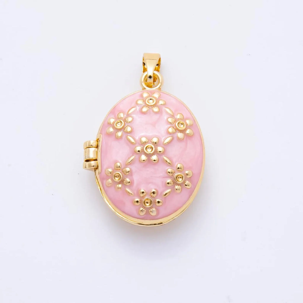 Pink Enamel Gold Locket Charm