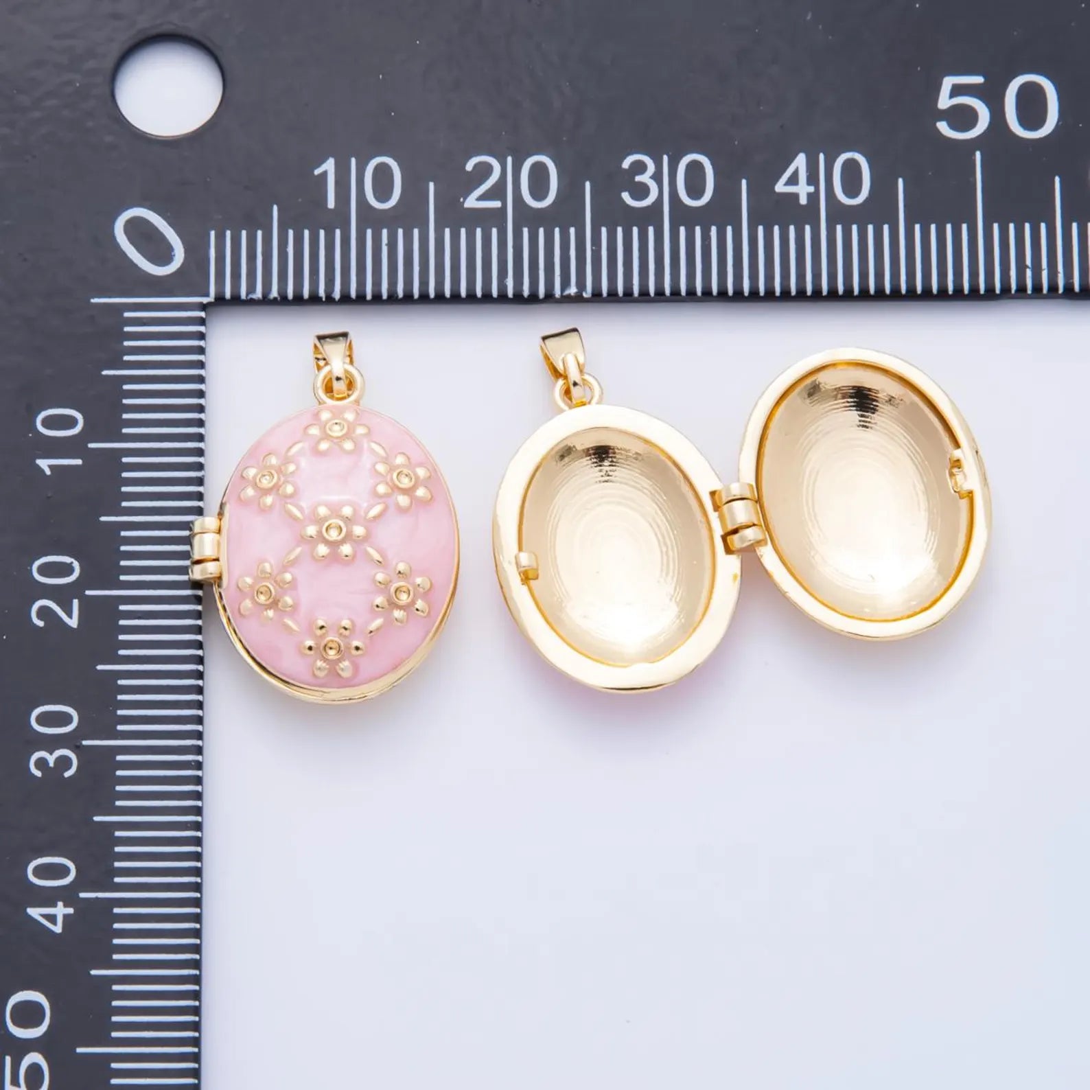 Pink Enamel Gold Locket Charm