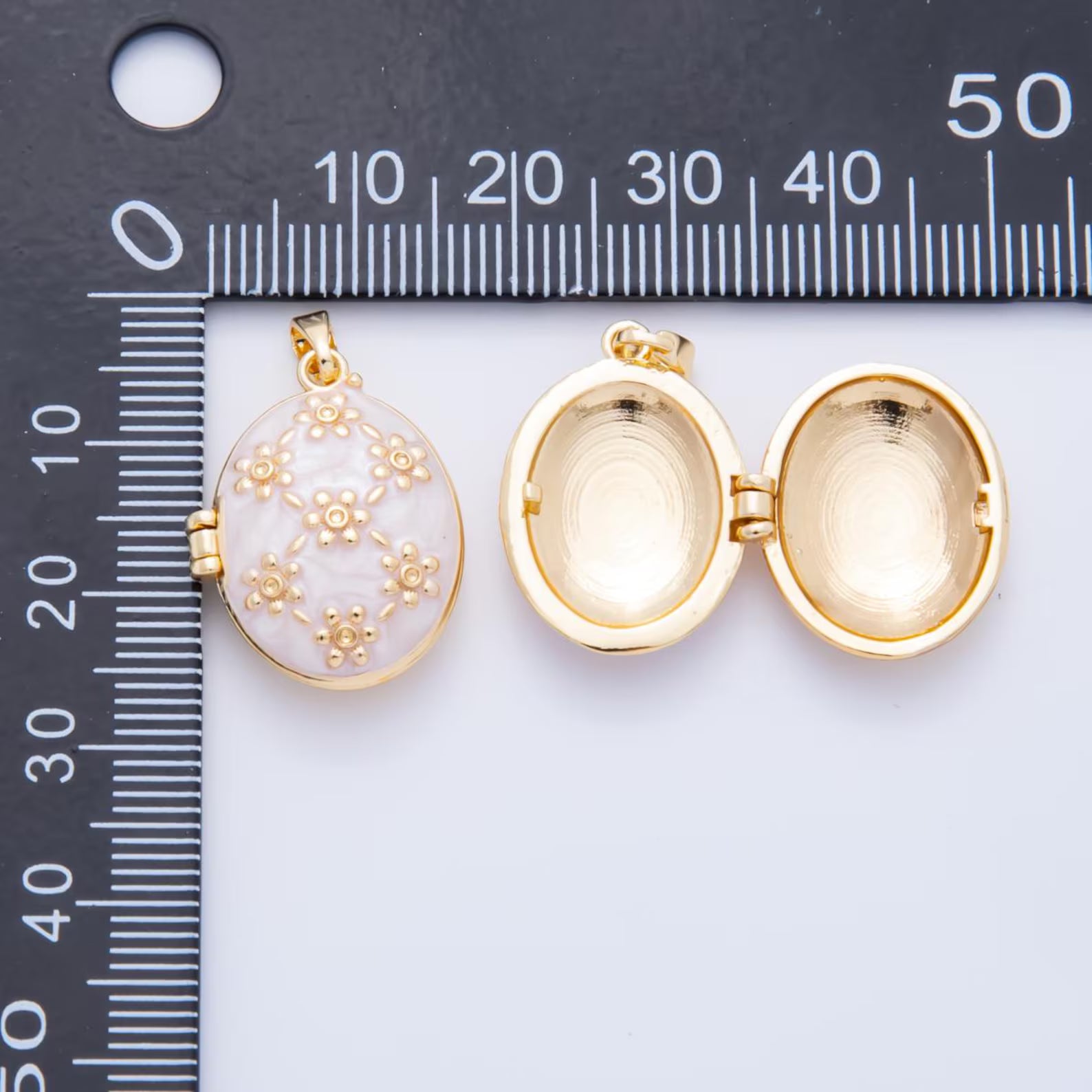 White Enamel Gold Locket