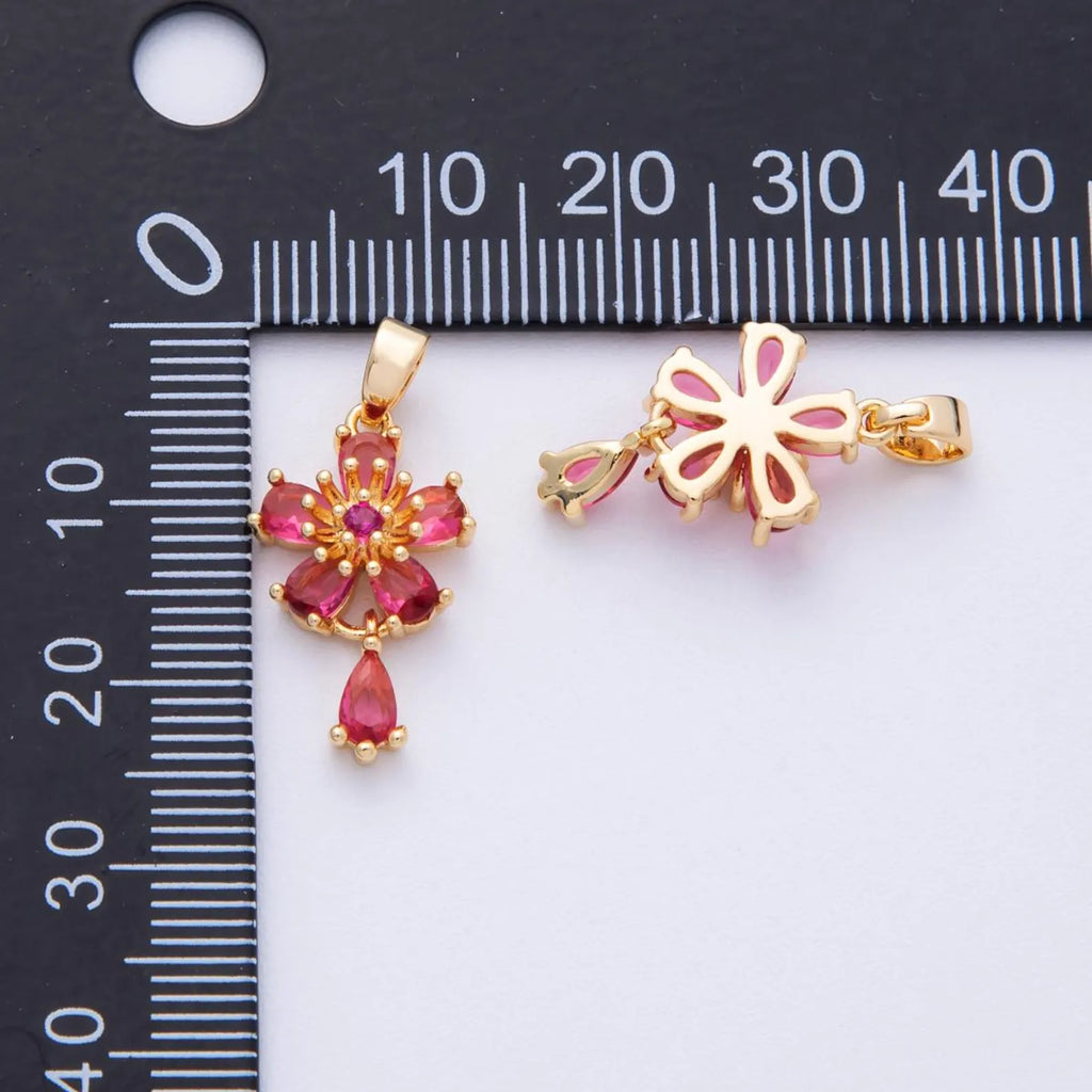 Dainty Red Flower Cubic Zircona